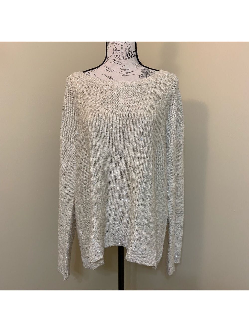 One A Knit Cream Sequined Sweater Women's XL